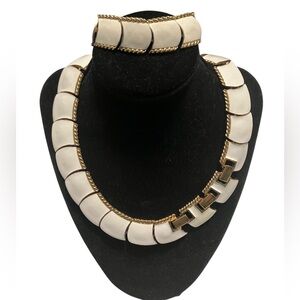 Vintage Butler gold tone and enamel necklace and bracelet set